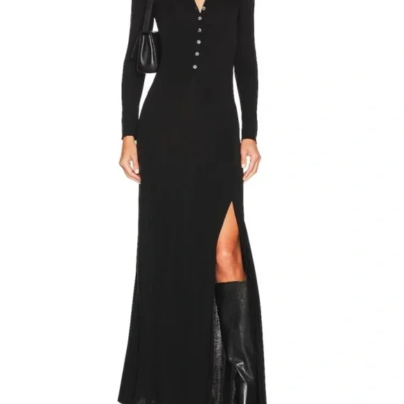long sleeve black dress with split Black Lace Deep V Neck Long Sleeves Prom Dresses with Split Floor Leng –  Hoprom